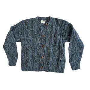 Kusikuy 100% Alpaca Charcoal Gray Cardigan Cable Knit Sweater Button Up Boy 6